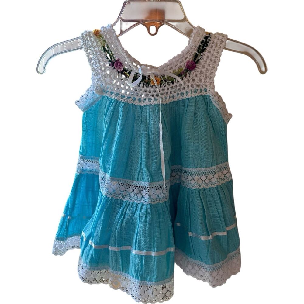 Toddler Baby Girl Mexican Dress Size 3-6M Handmade Crochet Tiered Peasant Lace